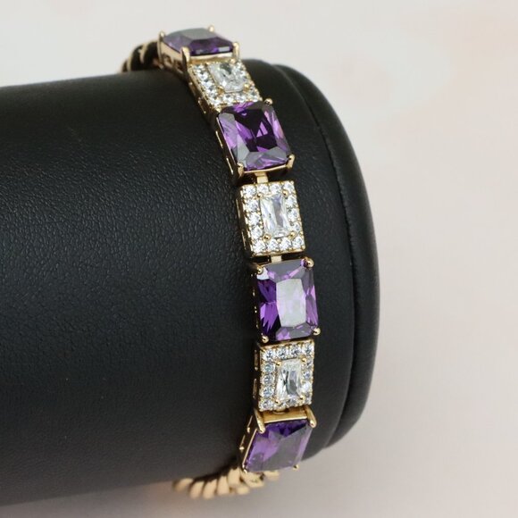 "Rose Gold Bracelet with Purple and CZ Rectangle Stones, XPBL0821 - Picture 1 of 13